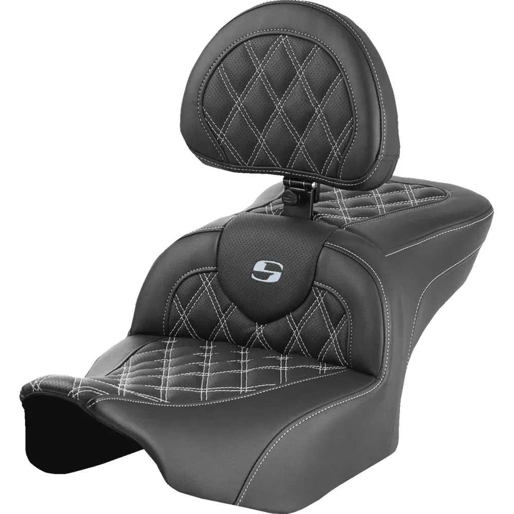 Asiento Roadsofa™ con costura de celosía - Asiento RoadSofa™ - con respaldo - Costura de celosía - Costura plateada - FLTR/FLHX '23-'24