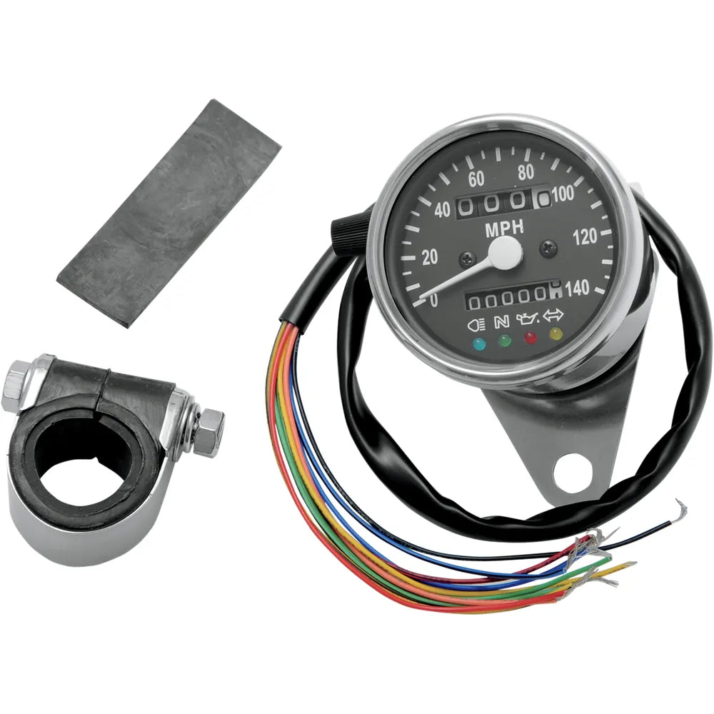 2.4" MPH Mini Mechanical Speedometer with LED Indicators - Black Face - 2:1 Ratio