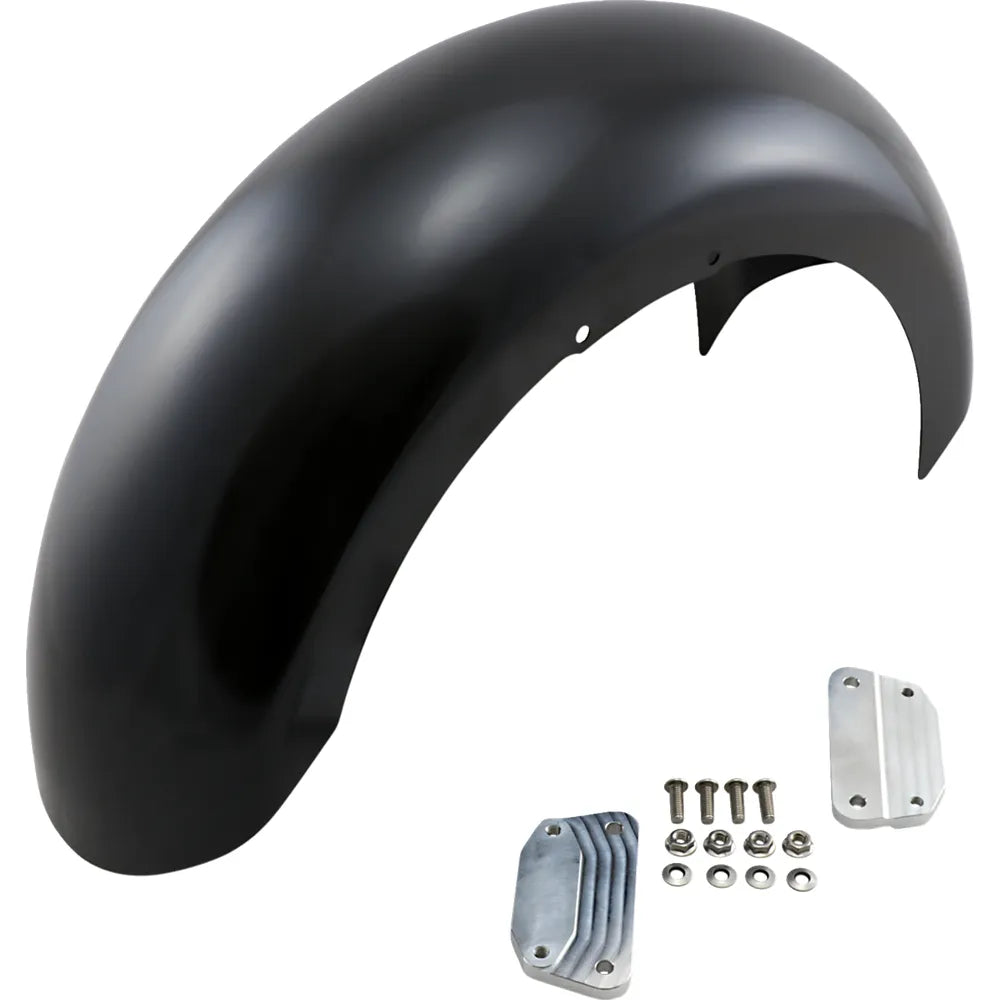 Guardabarros delantero serie Hugger con bloques de montaje para Softail/Dyna - Kit de guardabarros rebanador - con bloques satinados - Acero - 18"