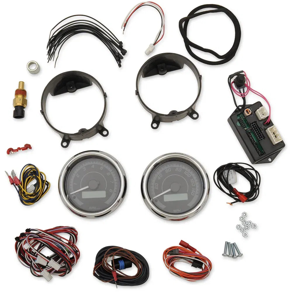 MVX-8K Series Analog/Digital 2-Gauge Kit - Chrome Bezel - Black Face with Gray Background