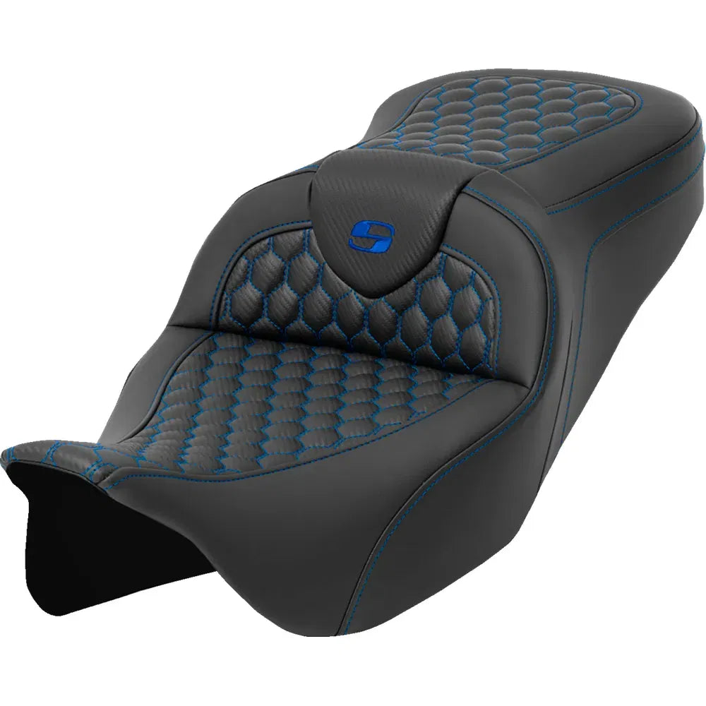 Asiento Honeycomb Roadsofa™ - Asiento RoadSofa™ - Honeycomb - Costura azul - sin respaldo - FLH/FLT '08-'23