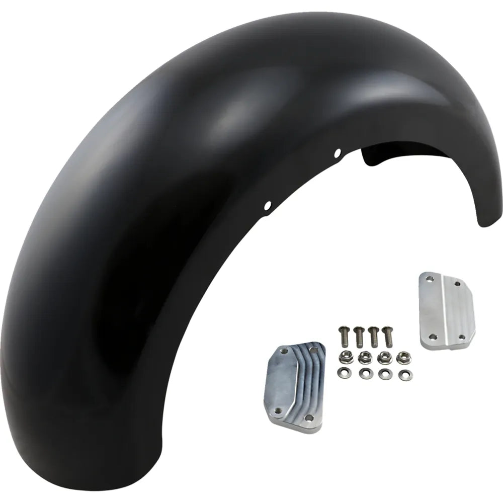 Guardabarros delantero serie Hugger con bloques de montaje para Softail/Dyna - Kit de guardabarros envolvente - con bloques satinados - Acero - 18"