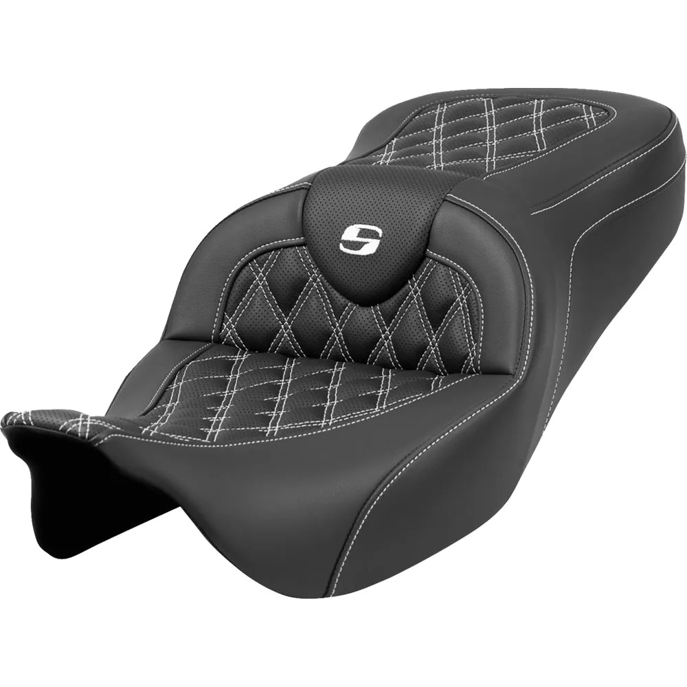 Asiento Roadsofa™ con costura de celosía - Asiento Roadsofa™ - Costura de celosía - Costura blanca - sin respaldo - FLH/FLT '08-'23