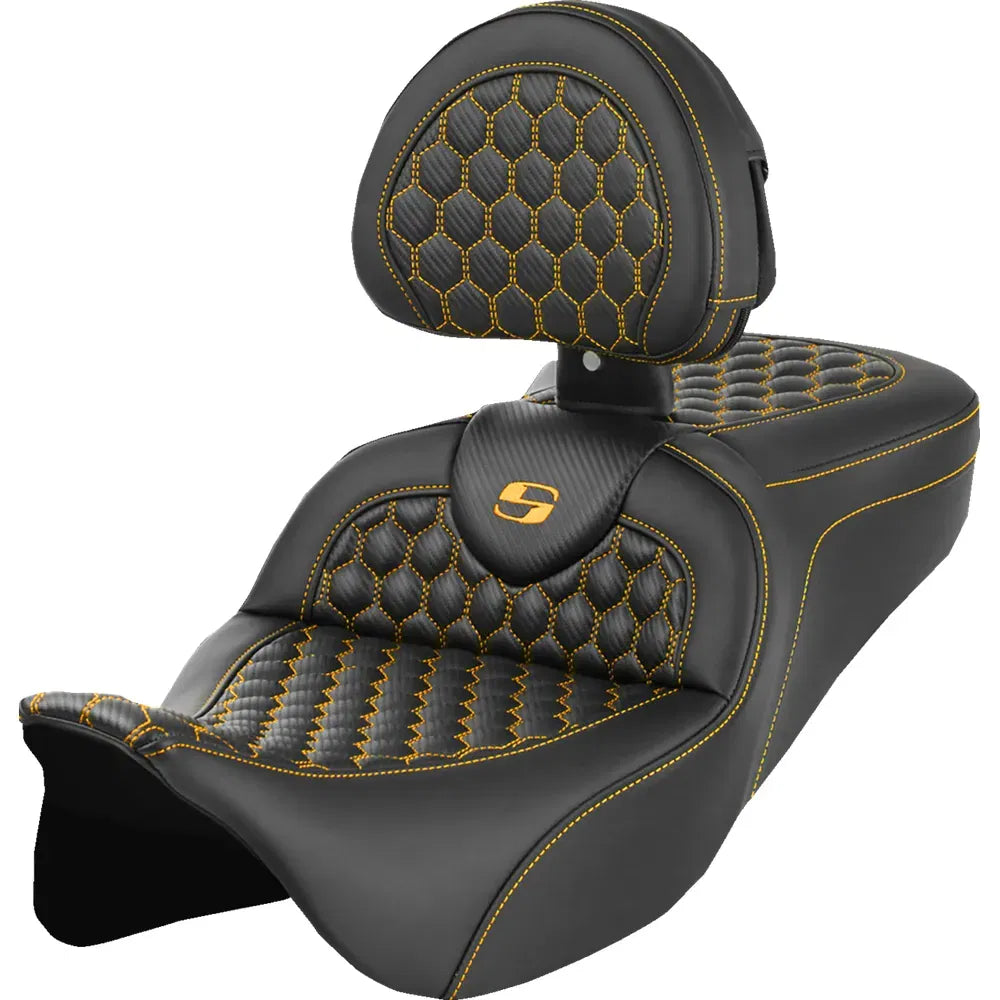 Asiento Honeycomb Roadsofa™ - Asiento RoadSofa™ - Honeycomb - Costura dorada - con respaldo - FLH/FLT '08-'23