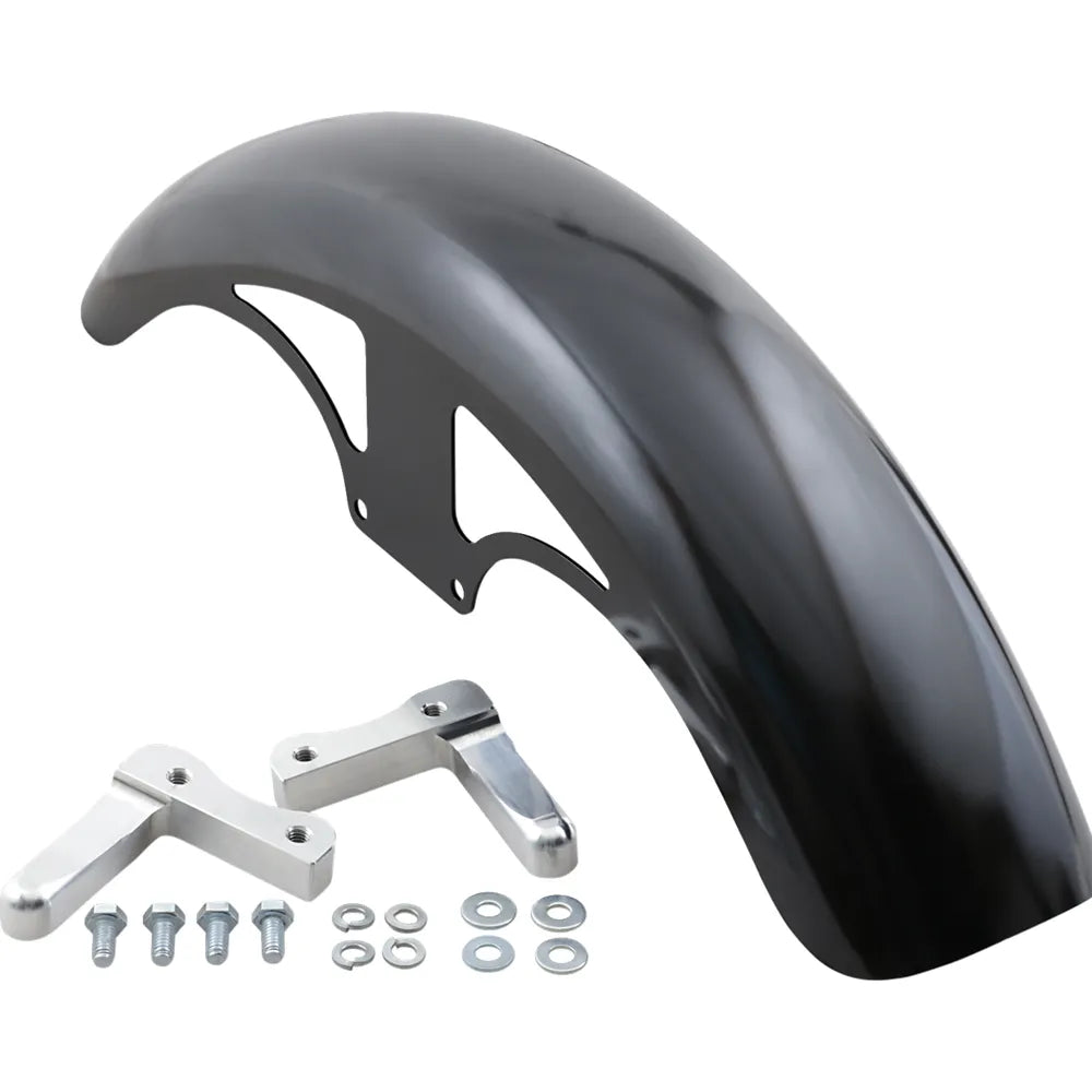 Guardabarros delantero serie Hugger con bloques de montaje para Softail/Dyna - Kit de guardabarros P-Tom - con bloques satinados - Acero - 19"
