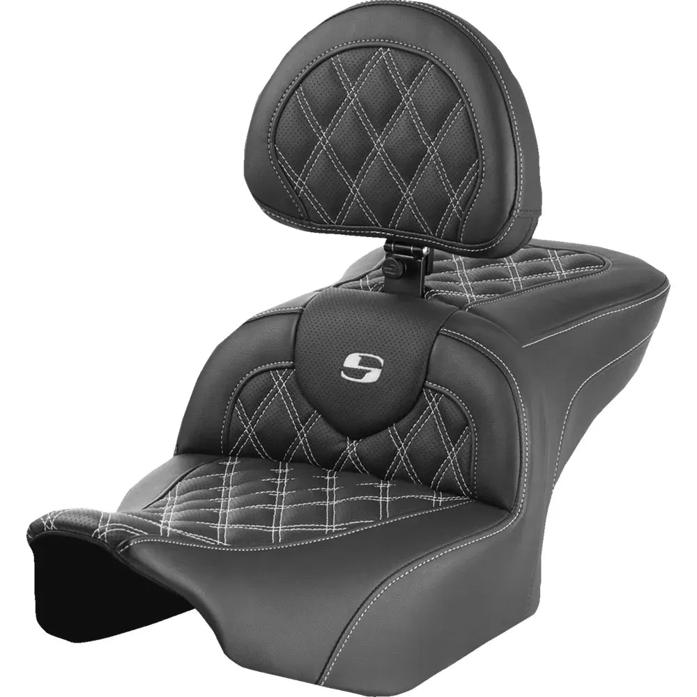 Asiento Roadsofa™ con costura de celosía - Asiento RoadSofa™ - con respaldo - Costura de celosía - Costura blanca - FLTR/FLHX '23-'24
