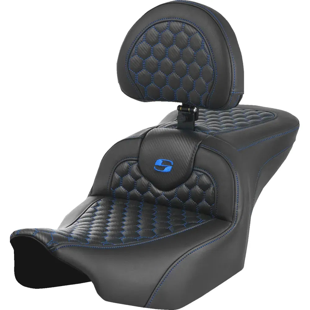 Asiento Honeycomb Roadsofa™ - Asiento Roadsofa™ - con respaldo - Honeycomb - Costura azul - FLTR/FLHX '23-'24