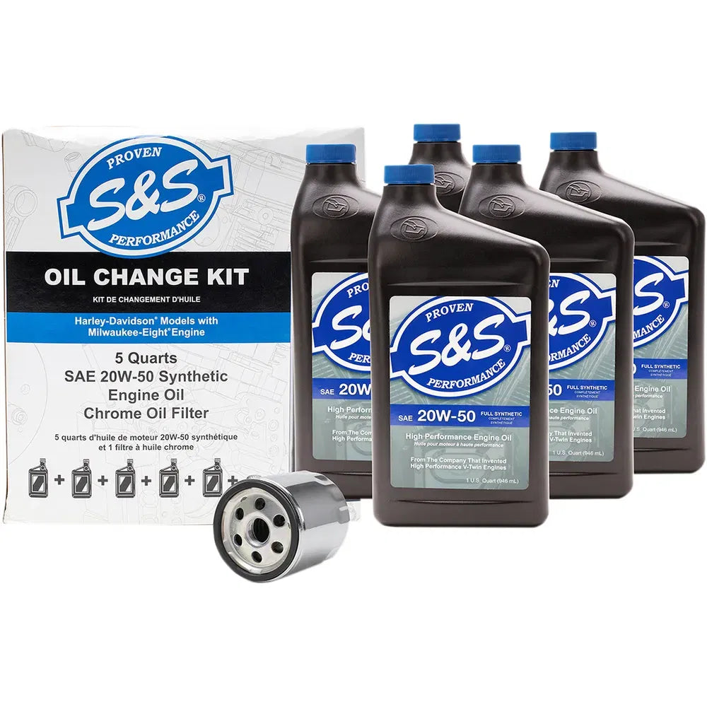 Kit cambio de aceite sintetico S&S con filtro de aceite cromo H-D M8