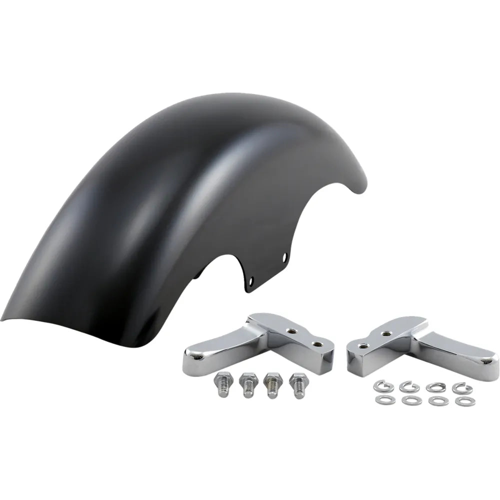Guardabarros delantero serie Hugger con bloques de montaje para Softail/Dyna - Kit de guardabarros T-Hat - con bloques cromados - Acero - 19"