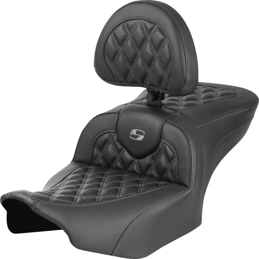 Asiento Roadsofa™ con costura de celosía - Asiento RoadSofa™ - con respaldo - Fibra de carbono - Costura de celosía - Costura gris - FLTR/FLHX '23-'24
