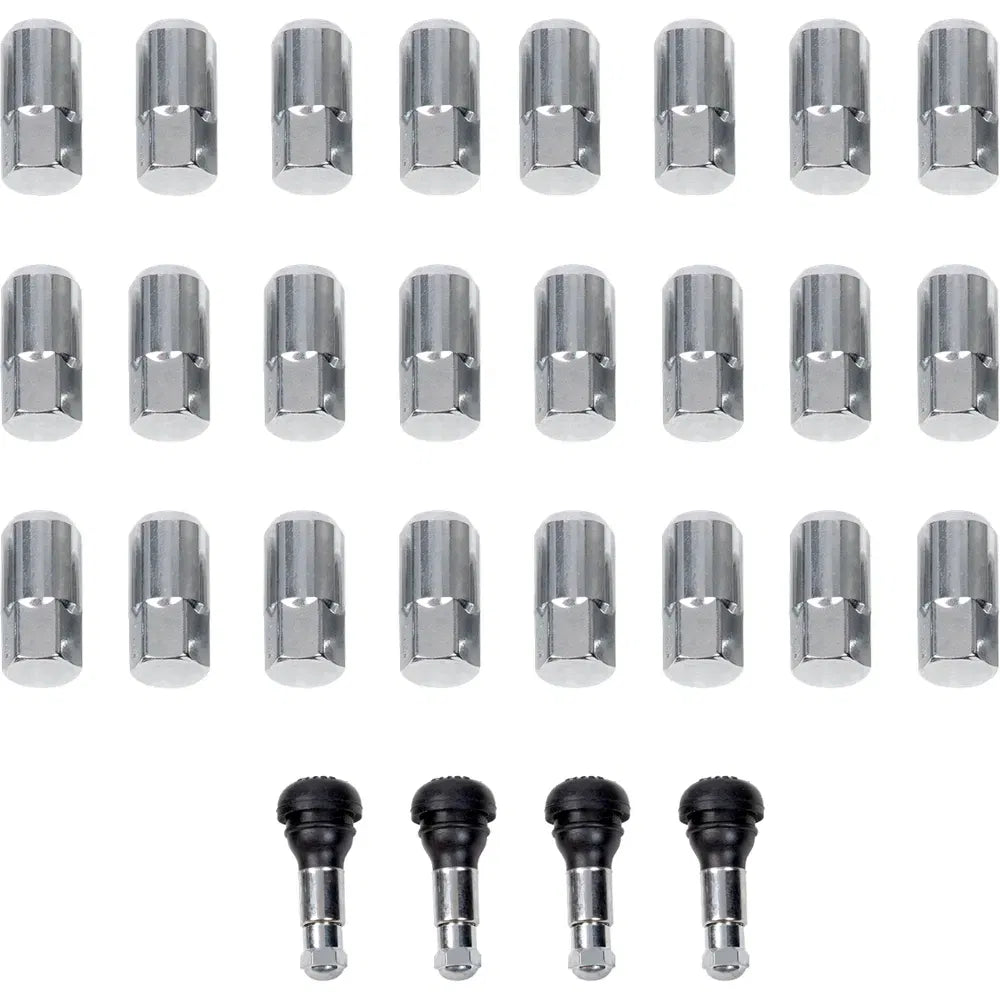 Tuercas de rueda de repuesto para ATV/UTV con vástagos de válvula - Tuercas con vástagos de válvula - 12 mm x 1,50 - Cromo - Cónico - Paquete de 24