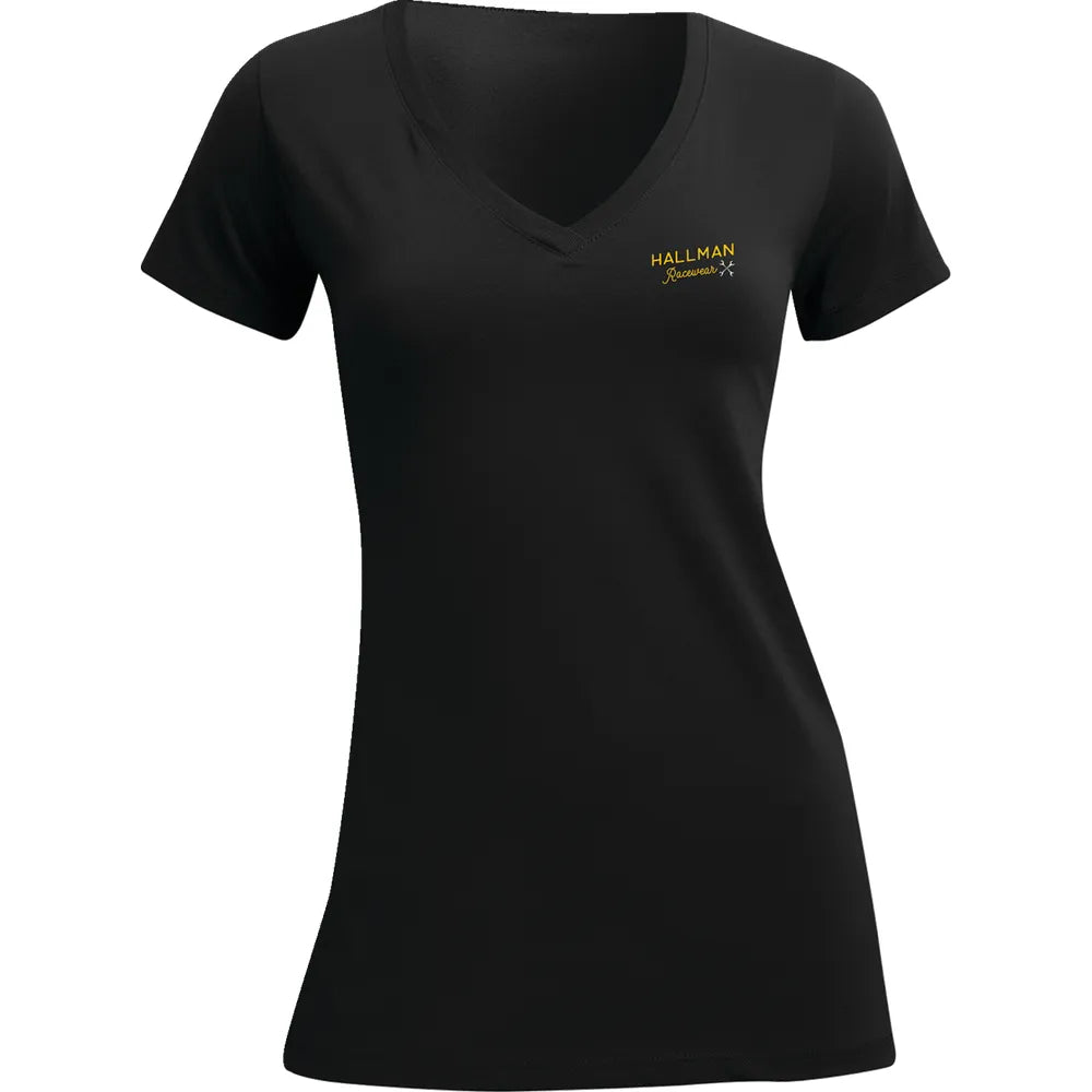 Camiseta con cuello en V Hallman Garage para mujer