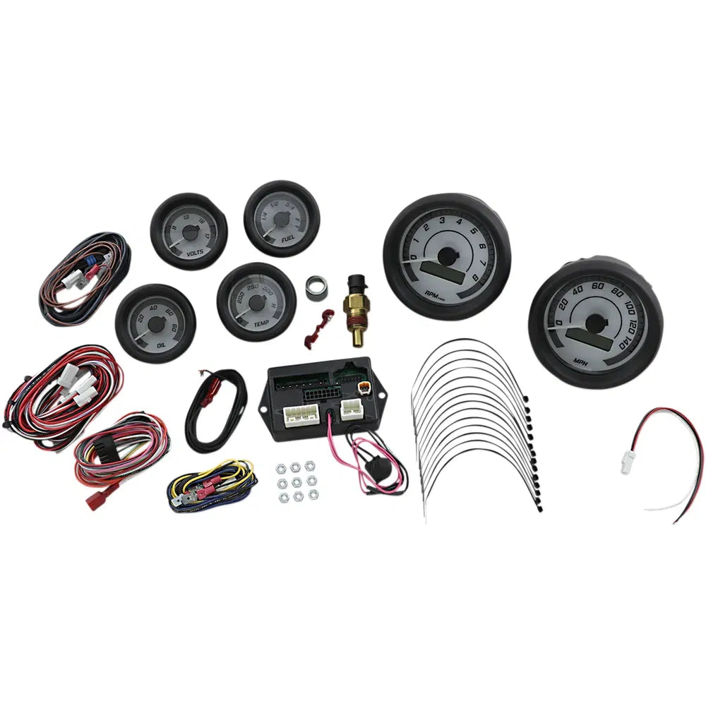 MVX-8K Series Analog/Digital 6-Gauge Kit - Black Bezel - White Face with Gray Background