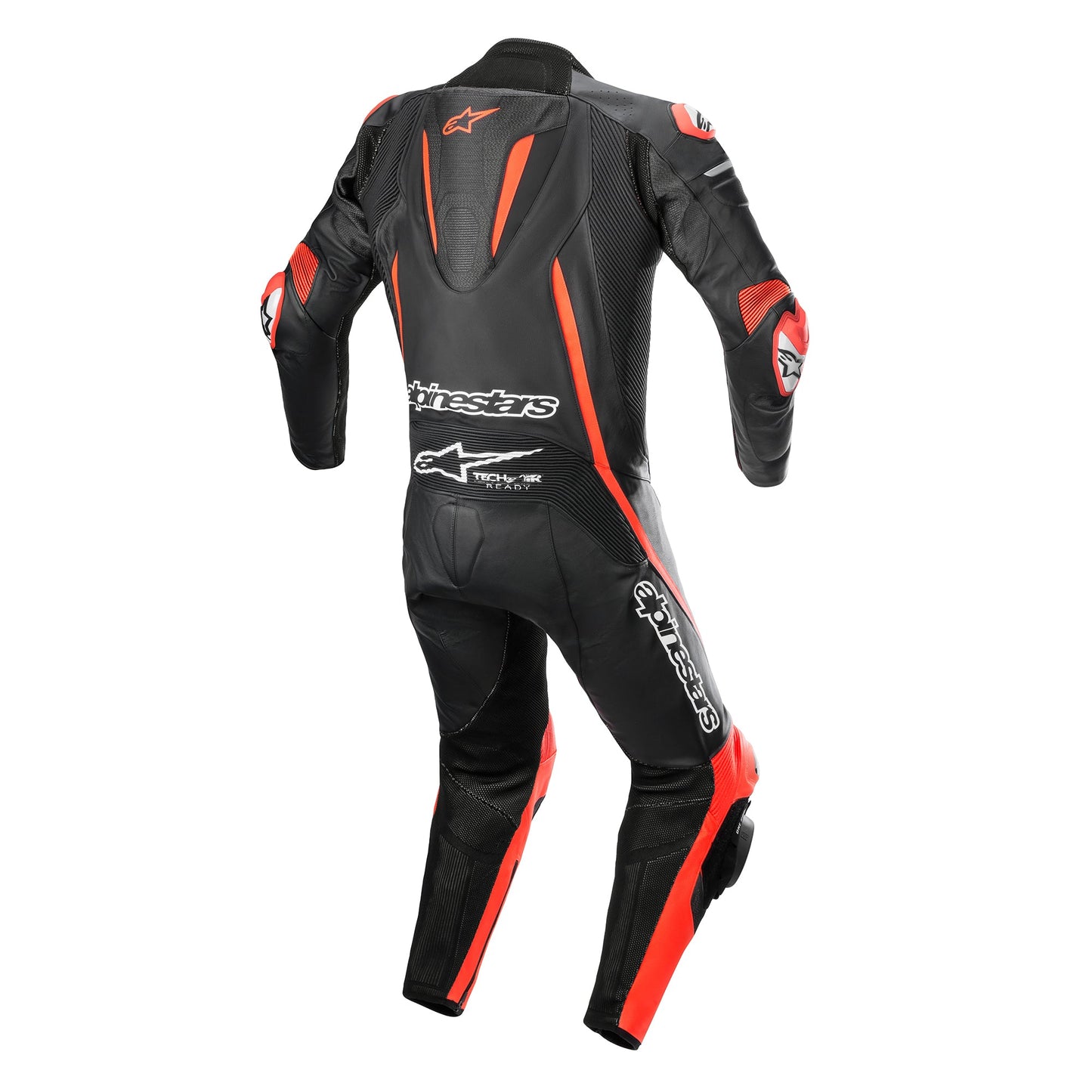 Traje de piel de una pieza Alpinestars Fusion negro/rojo fluorescente