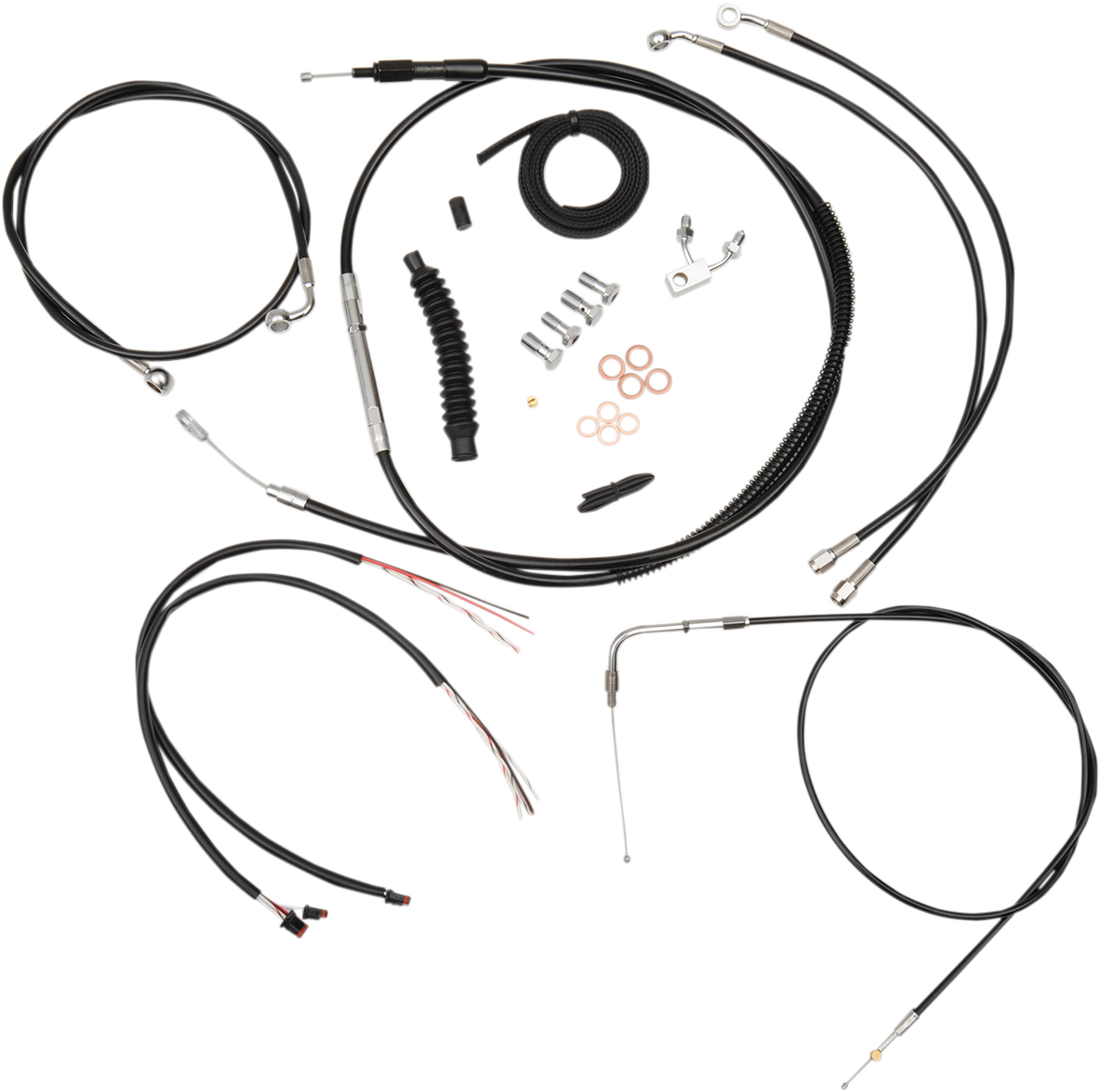 Complete Black Vinyl Braided Handlebar Cable/Brake Line Kit for 12" - 14" Ape Hanger Handlebars26090