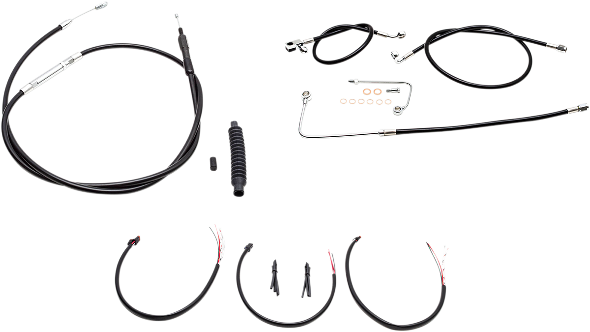 Handlebar Cable/Brake Line Kit - Complete - 15" - 17" Ape Hanger Handlebars - Black Vinyl