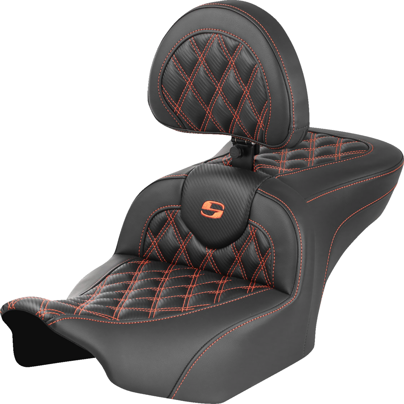 Asiento Roadsofa™ con costura de celosía - Asiento RoadSofa™ - con respaldo - Fibra de carbono - Costura de celosía - Costura naranja - FLTR/FLHX '23-'24