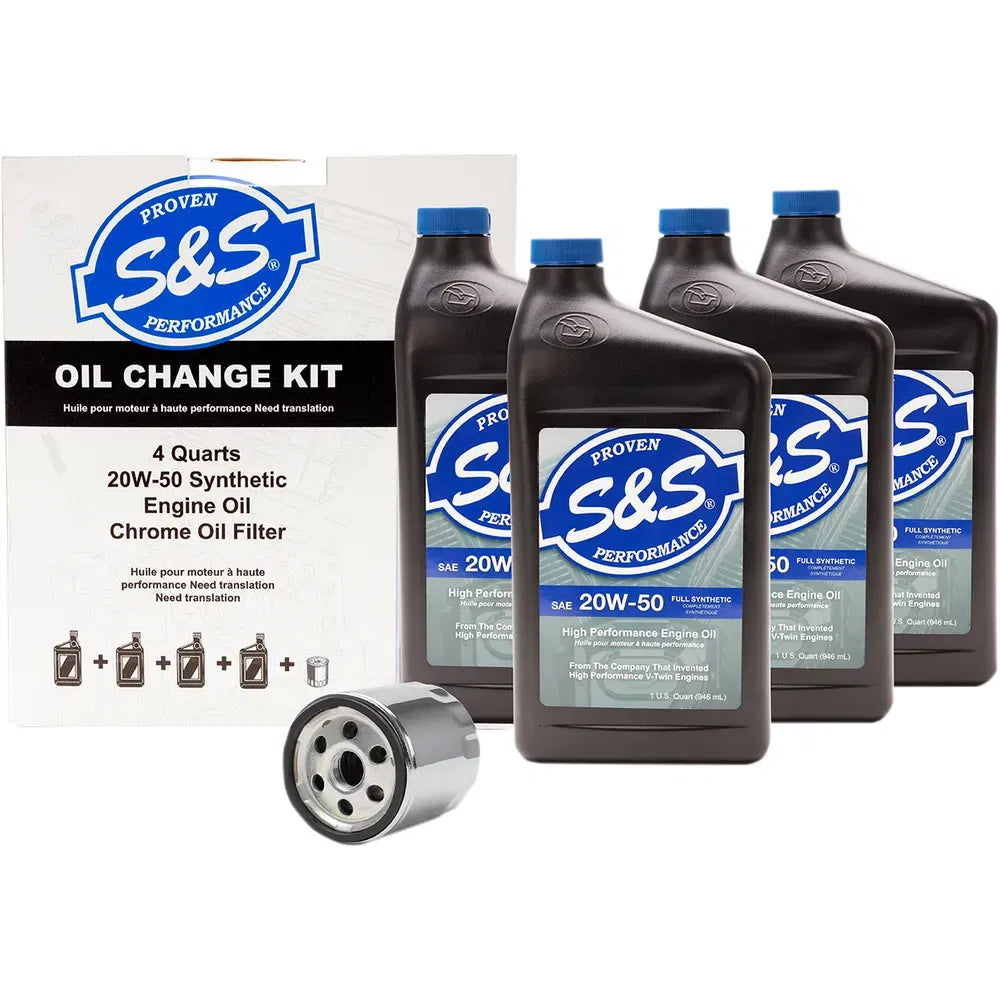 Kit cambio de aceite sintetico S&S con filtro de aceite cromo H-D TC 1999 a 2017