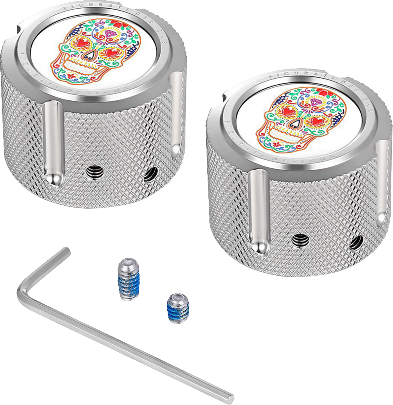 Tapa de tuerca del eje delantero - Tapa de tuerca del eje - Delantera - Acero inoxidable - Calavera de azúcar - Plata