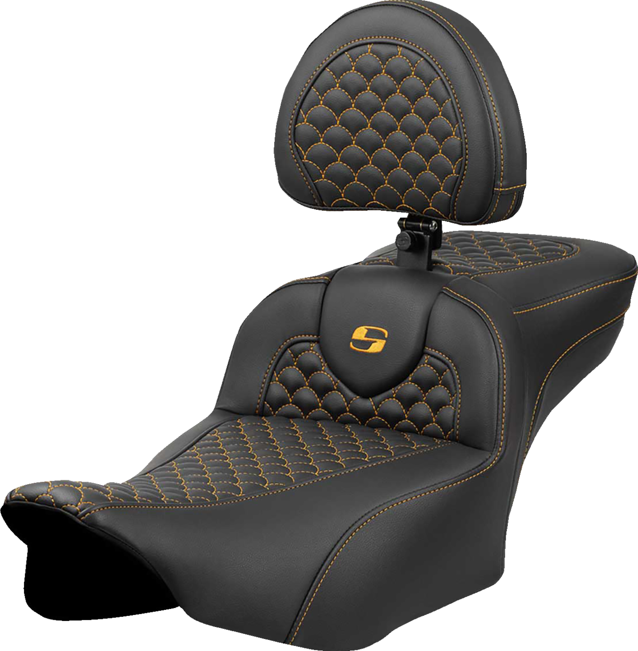 Asiento Dragon Scale Stitch RoadSofa™ - Asiento de alcance extendido Roadsofa™ - Dragon Scale Stitch - Punto dorado - con respaldo - FLTR/FLHX '23-'24
