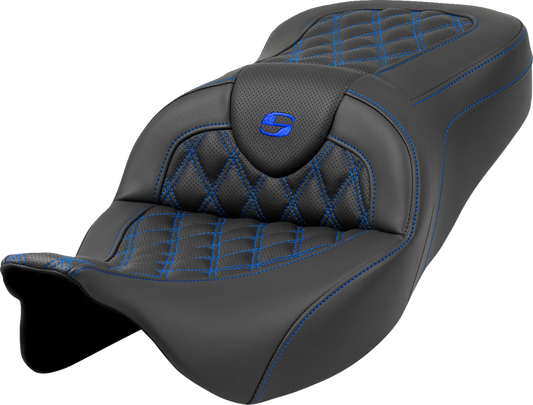 Asiento Roadsofa™ con costura de celosía - Asiento Roadsofa™ - Costura de celosía - Costura azul - sin respaldo - FLH/FLT '08-'23