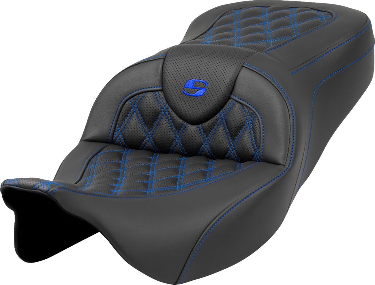 Asiento Roadsofa™ con costura de celosía - Asiento Roadsofa™ - Costura de celosía - Costura azul - sin respaldo - FLH/FLT '08-'23