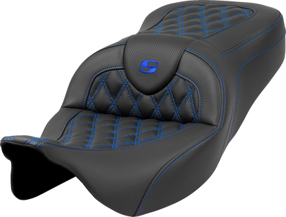 Asiento Roadsofa™ con costura de celosía - Asiento Roadsofa™ - Costura de celosía - Costura azul - sin respaldo - FLH/FLT '08-'23