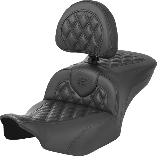 Asiento con calefacción Roadsofa™ con costura de celosía - Asiento Roadsofa™ con calefacción - Fibra de carbono - Costura de celosía - con respaldo - FLT/FLH '23-'24