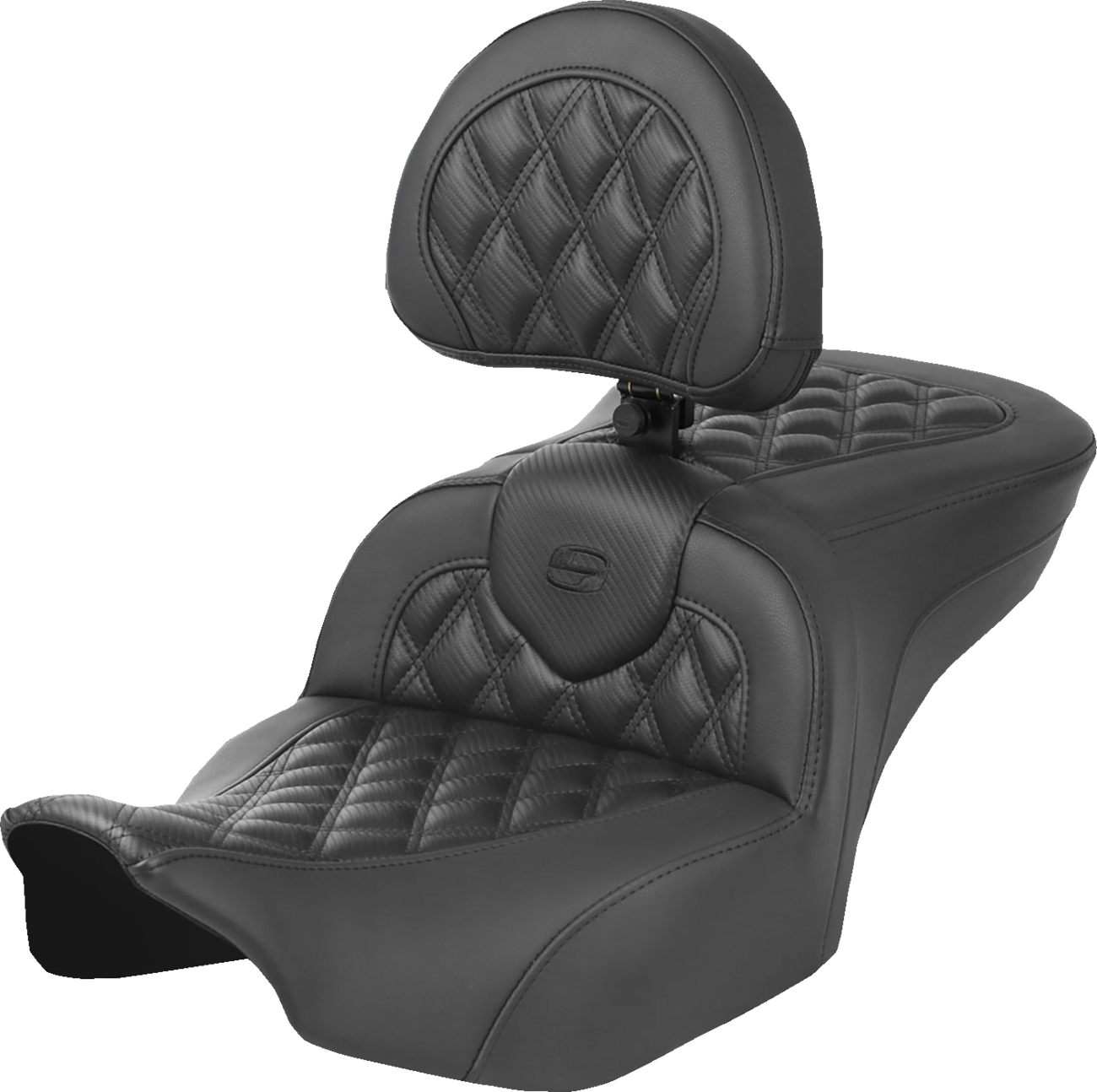 Asiento con calefacción Roadsofa™ con costura de celosía - Asiento Roadsofa™ con calefacción - Fibra de carbono - Costura de celosía - con respaldo - FLT/FLH '23-'24