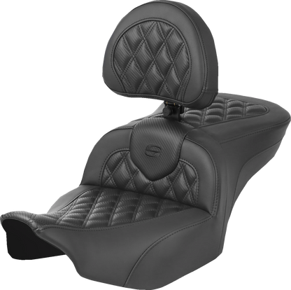 Asiento con calefacción Roadsofa™ con costura de celosía - Asiento Roadsofa™ con calefacción - Fibra de carbono - Costura de celosía - con respaldo - FLT/FLH '23-'24