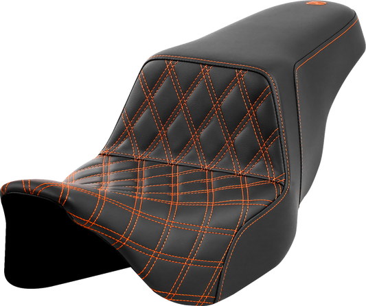 Asiento elevado con costura de celosía - Asiento elevado - Costura de celosía delantera - Costura naranja - FLH/FLT '08-'23
