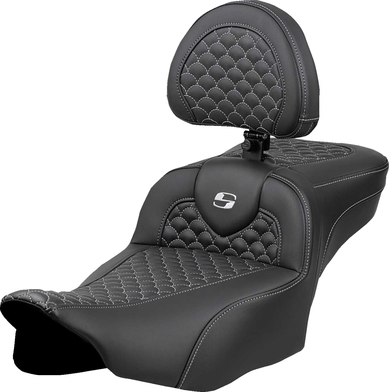 Asiento Dragon Scale Stitch RoadSofa™ - Asiento de alcance extendido Roadsofa™ - Dragon Scale Stitch - Punto plateado - con respaldo - FLT/FLH '23-'24