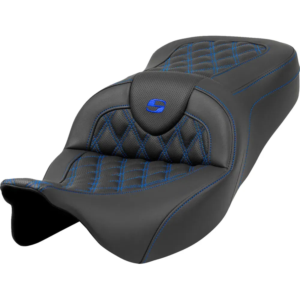 Asiento Roadsofa™ con costura de celosía - Asiento Roadsofa™ - Costura de celosía - Costura azul - sin respaldo - FLH/FLT '08-'23