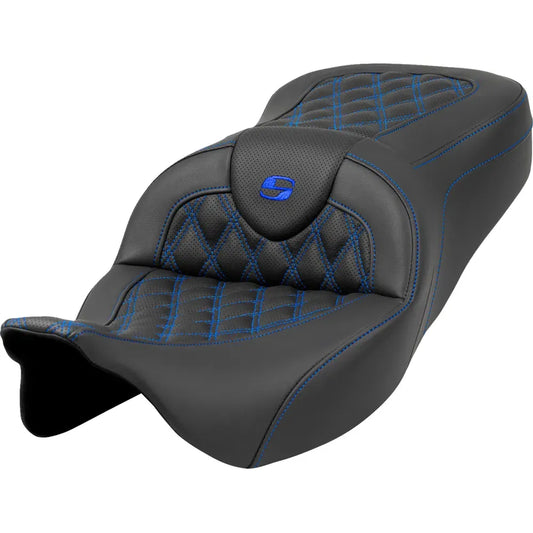 Asiento Roadsofa™ con costura de celosía - Asiento Roadsofa™ - Costura de celosía - Costura azul - sin respaldo - FLH/FLT '08-'23