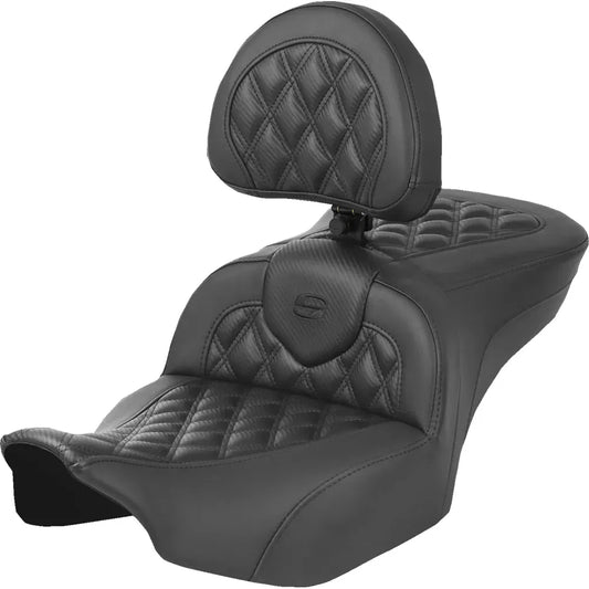 Asiento con calefacción Roadsofa™ con costura de celosía - Asiento Roadsofa™ con calefacción - Fibra de carbono - Costura de celosía - con respaldo - FLT/FLH '23-'24