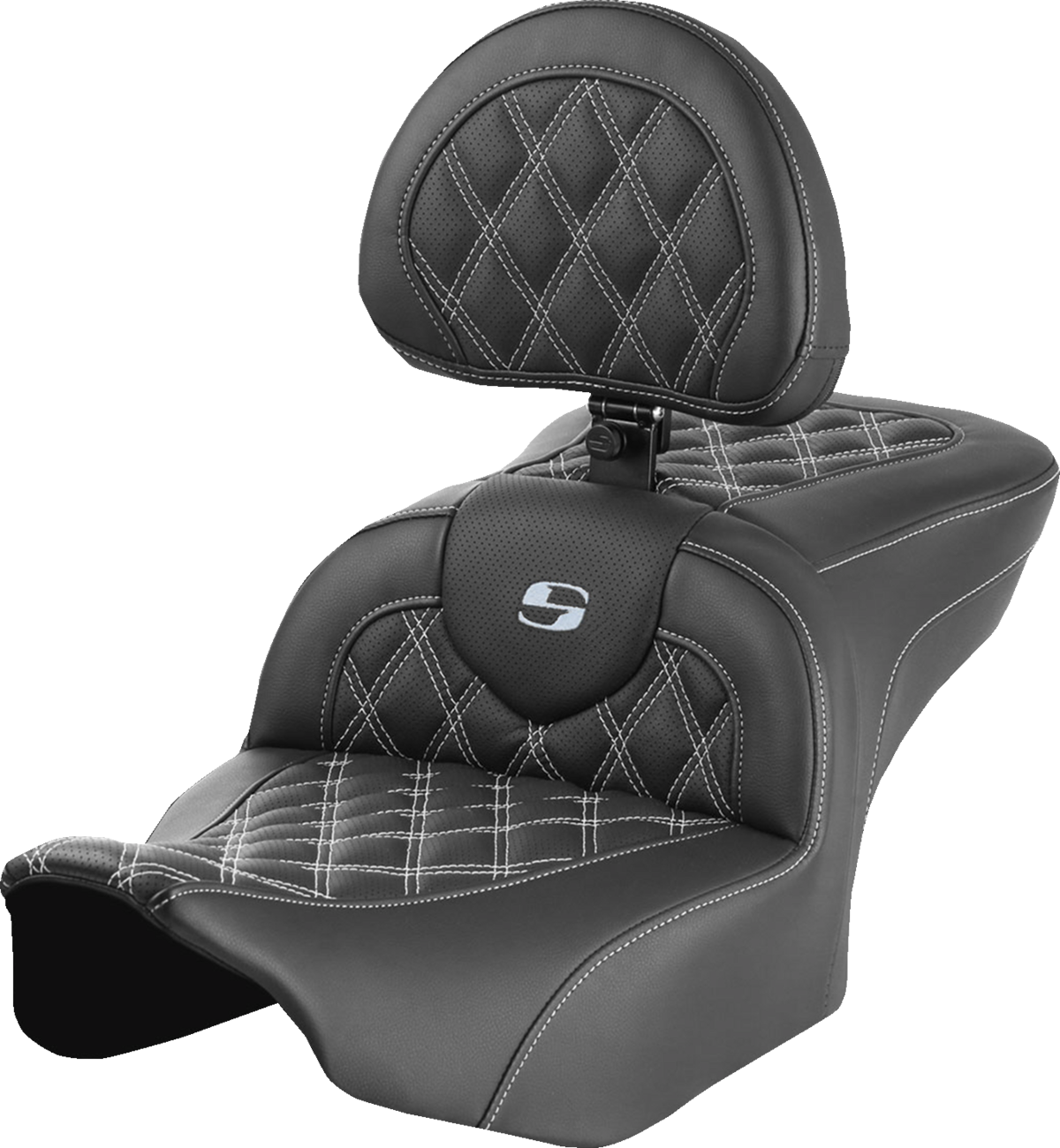 Asiento Roadsofa™ con costura de celosía - Asiento RoadSofa™ - con respaldo - Costura de celosía - Costura plateada - FLTR/FLHX '23-'24