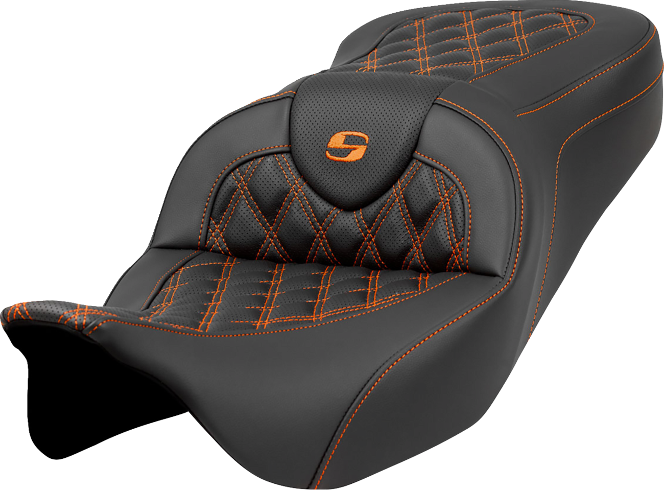 Asiento Roadsofa™ con costura de celosía - Asiento Roadsofa™ - Costura de celosía - Costura naranja - sin respaldo - FLH/FLT '08-'23