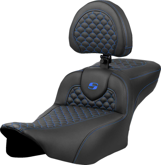 Asiento Dragon Scale Stitch RoadSofa™ - Asiento de alcance extendido Roadsofa™ - Dragon Scale Stitch - Punto azul - con respaldo - FLTR/FLHX '23-'24