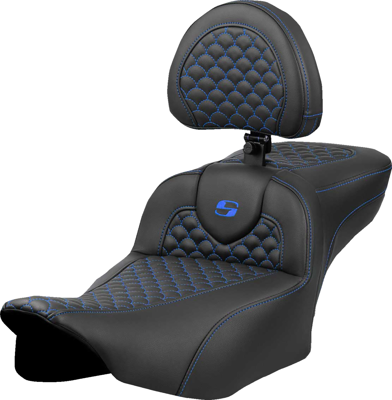 Asiento Dragon Scale Stitch RoadSofa™ - Asiento de alcance extendido Roadsofa™ - Dragon Scale Stitch - Punto azul - con respaldo - FLTR/FLHX '23-'24