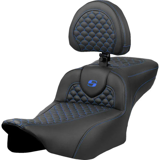 Asiento Dragon Scale Stitch RoadSofa™ - Asiento de alcance extendido Roadsofa™ - Dragon Scale Stitch - Punto azul - con respaldo - FLTR/FLHX '23-'24