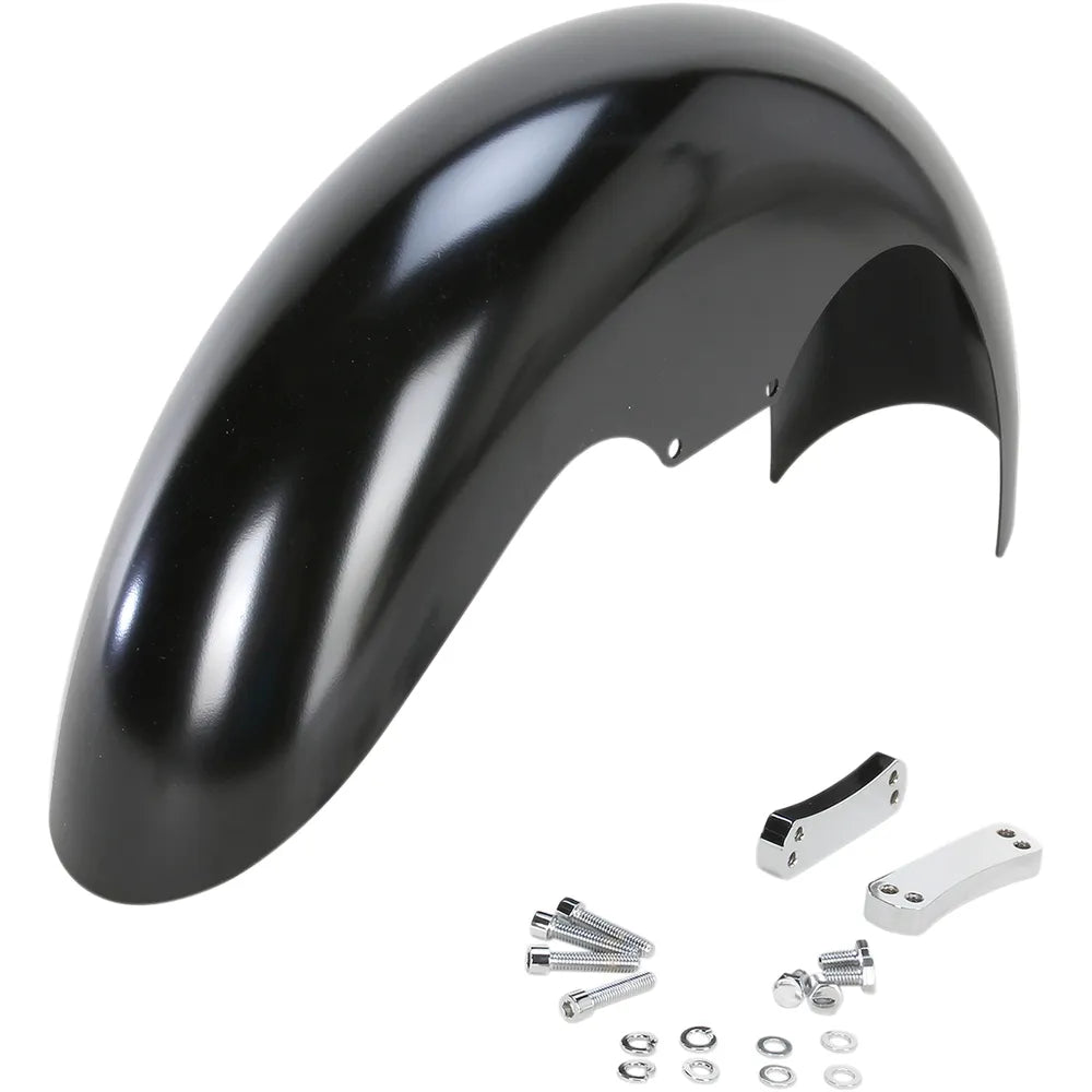 Guardabarros delantero serie Hugger con bloques de montaje para Softail/Dyna - Kit de guardabarros nivelado - con bloques cromados - Acero - 19"