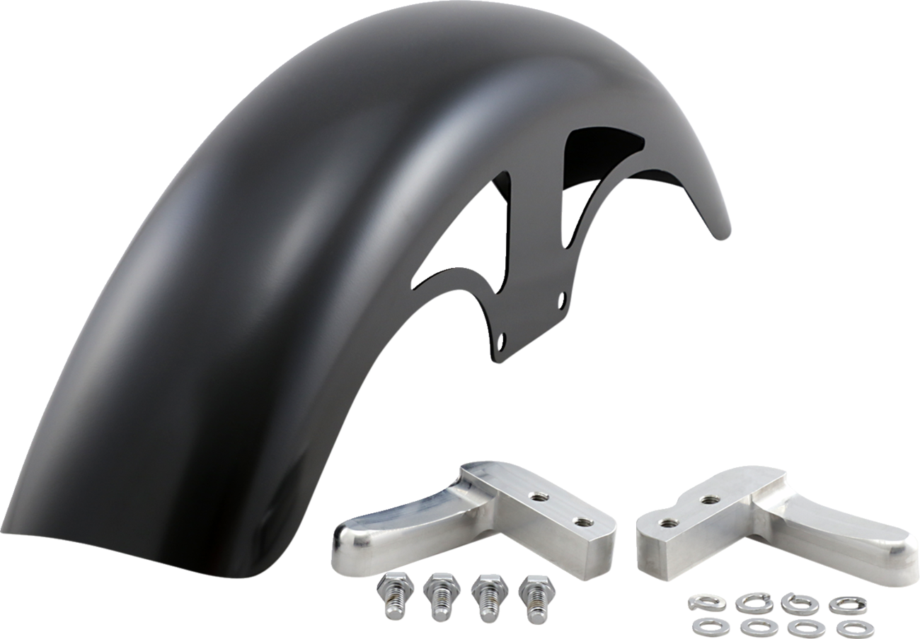 Guardabarros delantero serie Hugger con bloques de montaje para Softail/Dyna - Kit de guardabarros P-Tom - con bloques crudos - Acero - 19"
