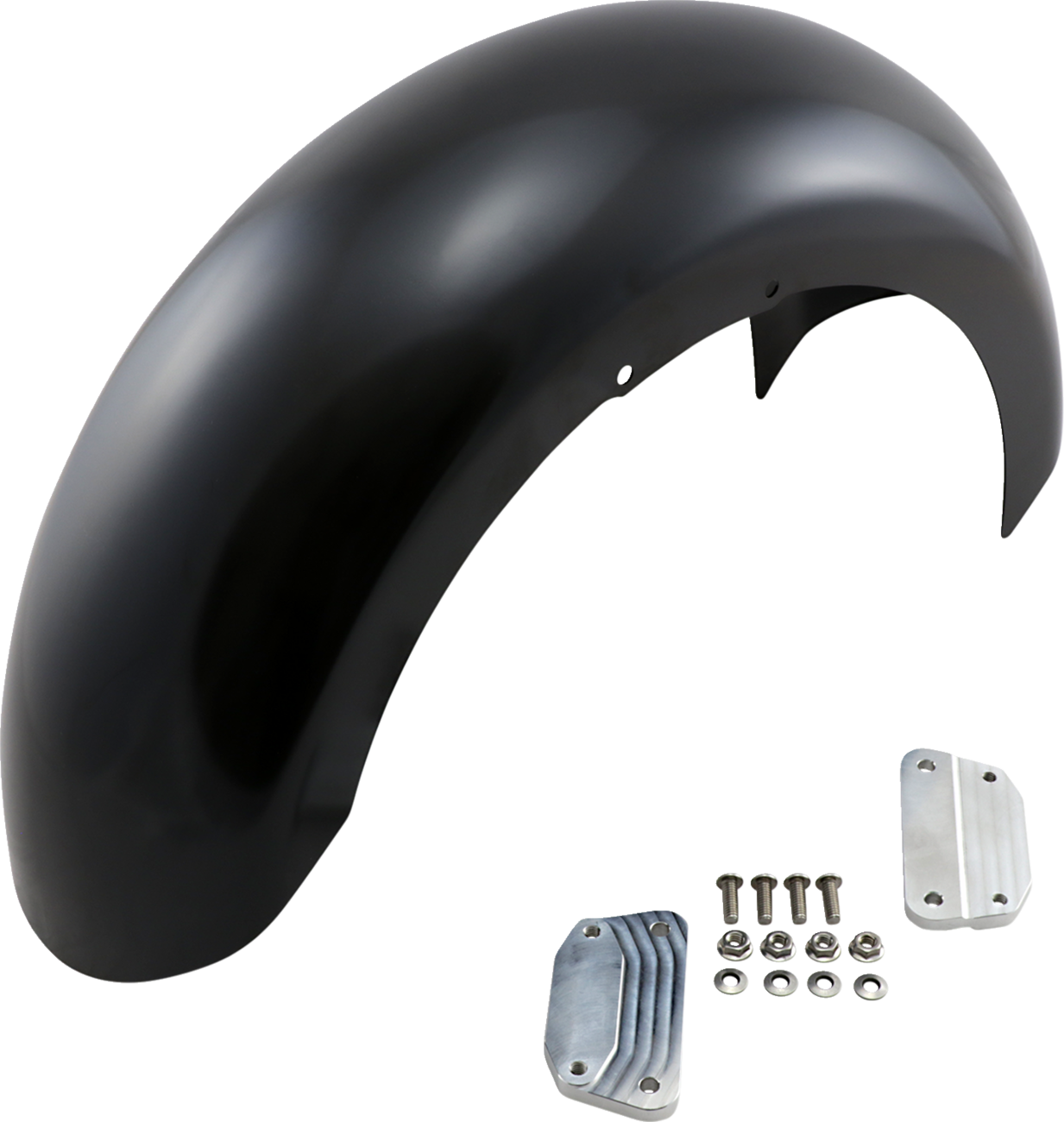Guardabarros delantero serie Hugger con bloques de montaje para Softail/Dyna - Kit de guardabarros rebanador - con bloques satinados - Acero - 18"