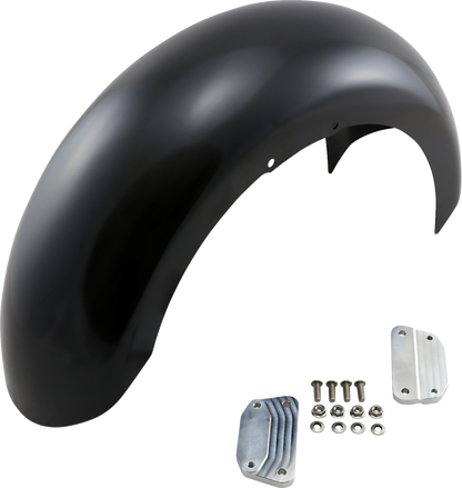 Guardabarros delantero serie Hugger con bloques de montaje para Softail/Dyna - Kit de guardabarros rebanador - con bloques satinados - Acero - 18"