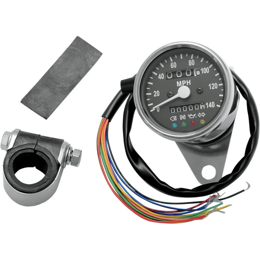 2.4" MPH Mini Mechanical Speedometer with LED Indicators - Black Face - 2:1 Ratio
