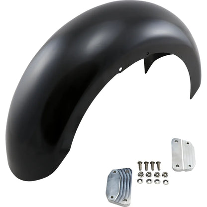 Guardabarros delantero serie Hugger con bloques de montaje para Softail/Dyna - Kit de guardabarros rebanador - con bloques satinados - Acero - 18"