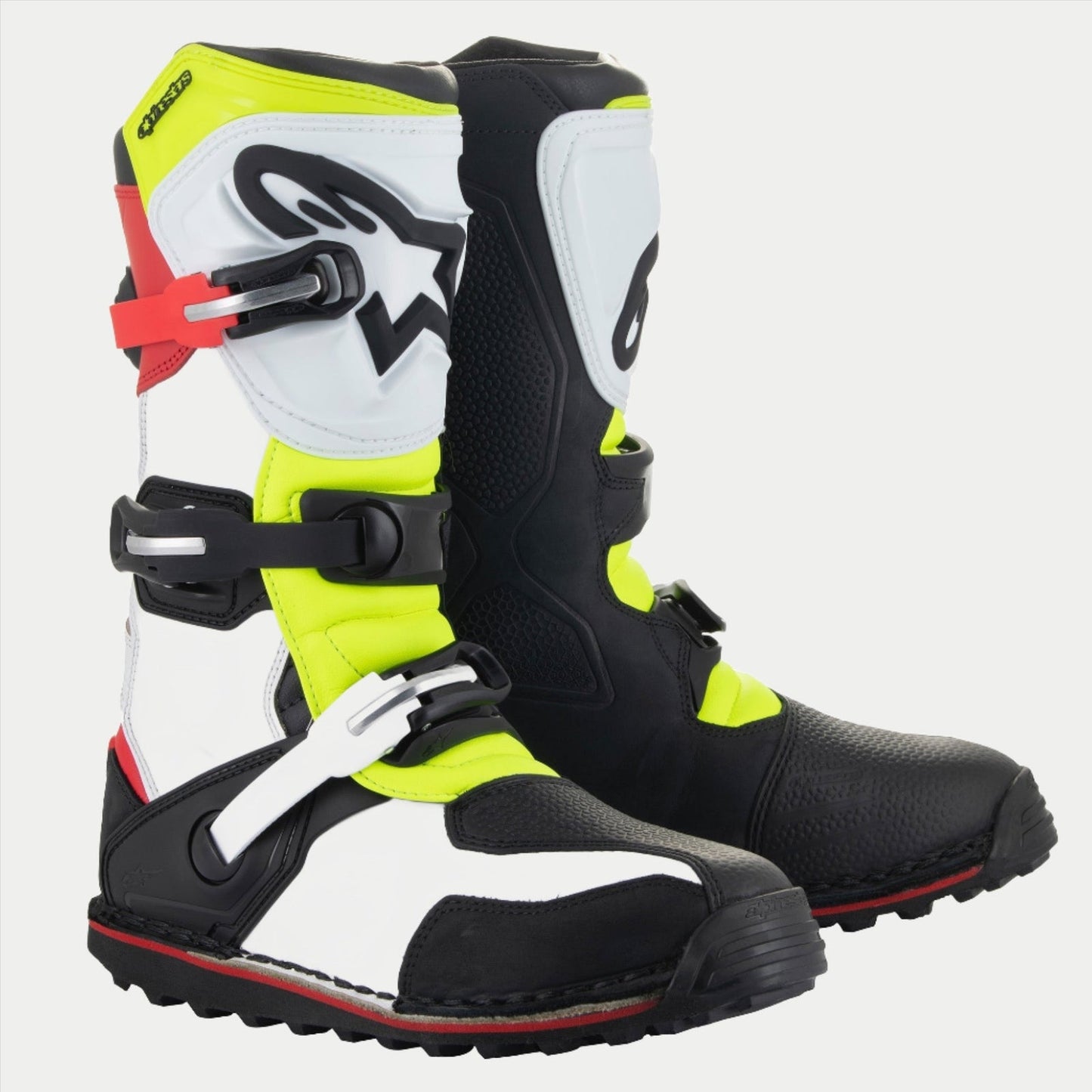 Botas Alpinestars Tech-T - Blanco/Rojo/Fluorescente Amarillo/Negro