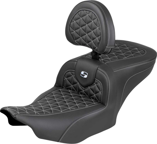 Asiento Roadsofa™ de alcance estándar - Asiento Roadsofa™ - con respaldo - Costura plateada - FLH/FLT '23-'25