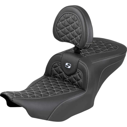 Asiento Roadsofa™ de alcance estándar - Asiento Roadsofa™ - con respaldo - Costura plateada - FLH/FLT '23-'25