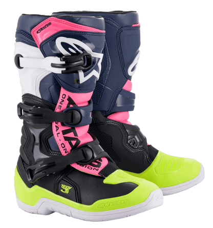 Botas Alpinestars Youth Tech 3S - Negro/Azul/Rosa/Blanco/Amarillo